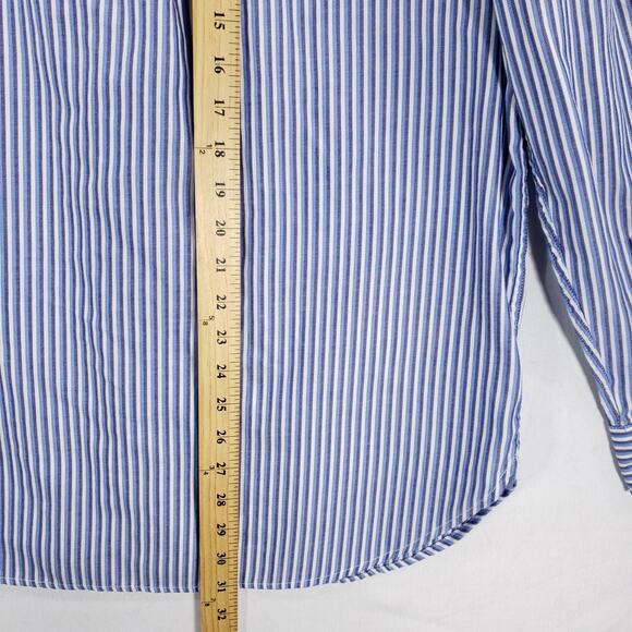 Chaps Shirt Mens Large Blue White Striped Casual Preppy Logo Crest Button Down - Picture 10 of 12